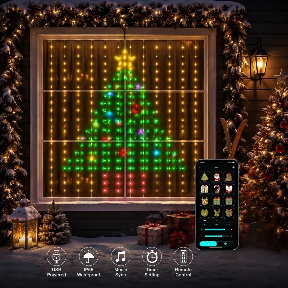 Luci a tenda LED con pixel, co - Lighting Christmas Decor recensione e prezzo